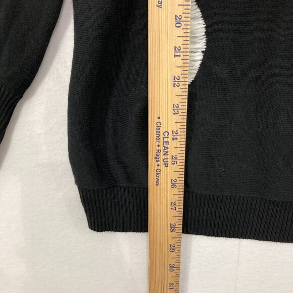 Chico's Large Black White Contrast Floral Embroidered Soft Light Knit Sweater - Picture 5 of 9